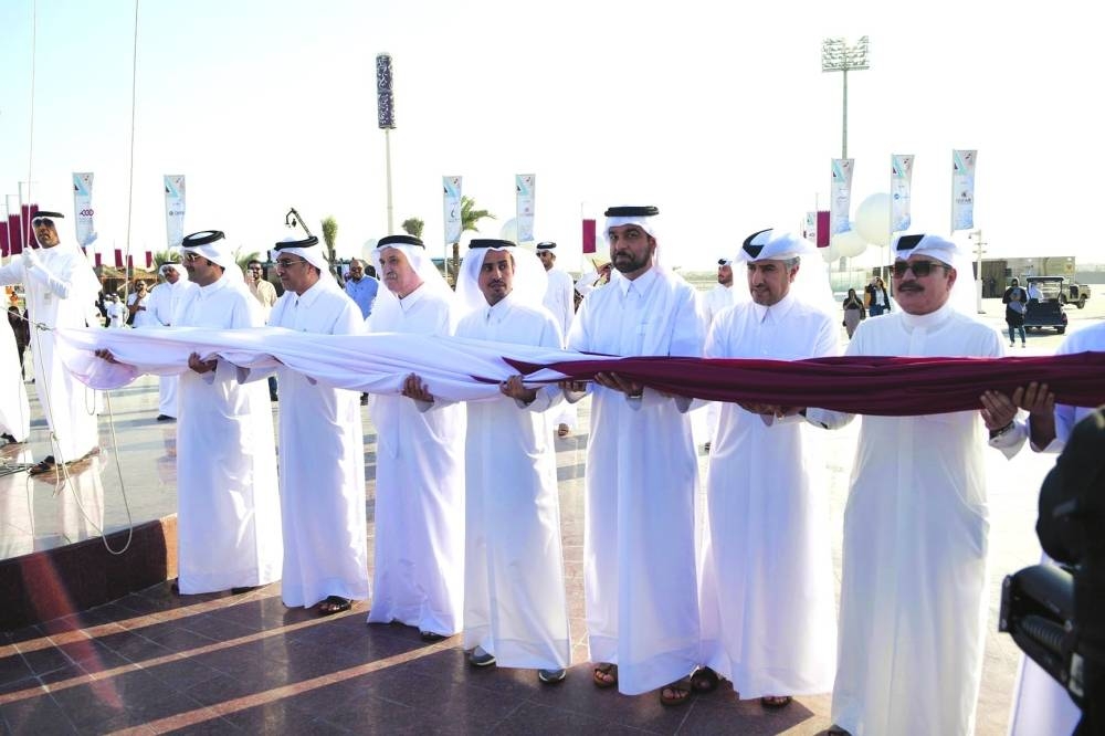 HE the Minister of Culture Sheikh Abdulrahman bin Hamad al-Thani, HE the Minister of Labour Dr Ali bin Smaikh al-Marri and other dignitaries yesterday at the inauguration of the Darb Al Saai at Umm Salal Mohamed. PICTURE: Shemeer Rasheed.