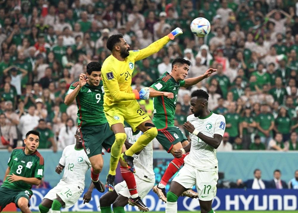 Saudi Arabia's goalkeeper Mohammed Al-Owais in action against Mexico in their Group C match at Lusail Stadium Wednesday.