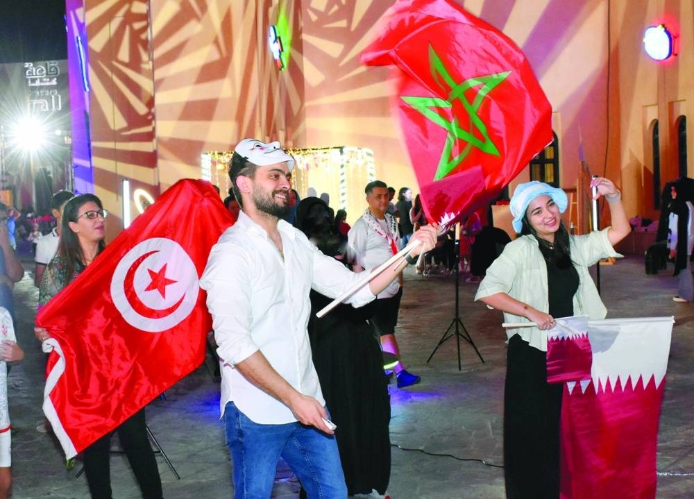 Moroccan fans celebrating at Souq Waqif. PICTURES: Thajudheen