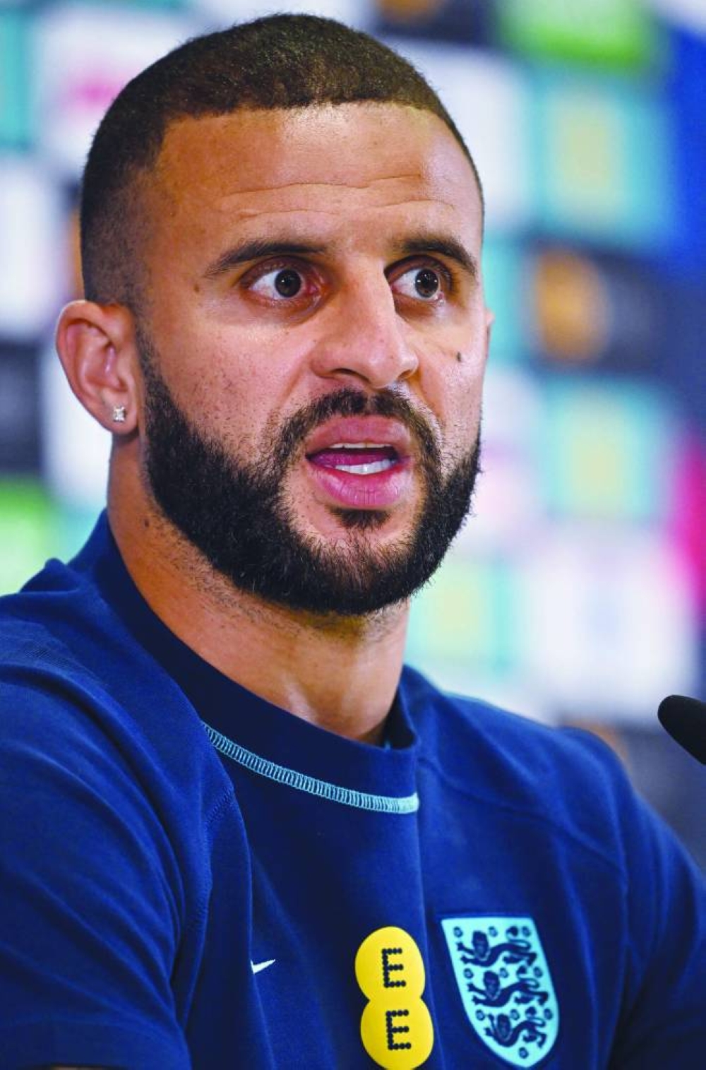 England's defender Kyle Walker gives a press conference at the Al Wakrah Stadium yesterday. (AFP)