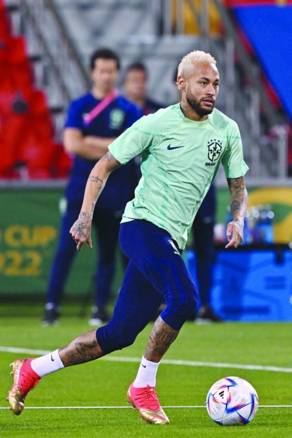Brazil's Neymar takes part in a training session.