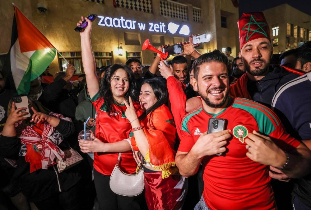 Morocco supporters celebrating at Souq Waqif.