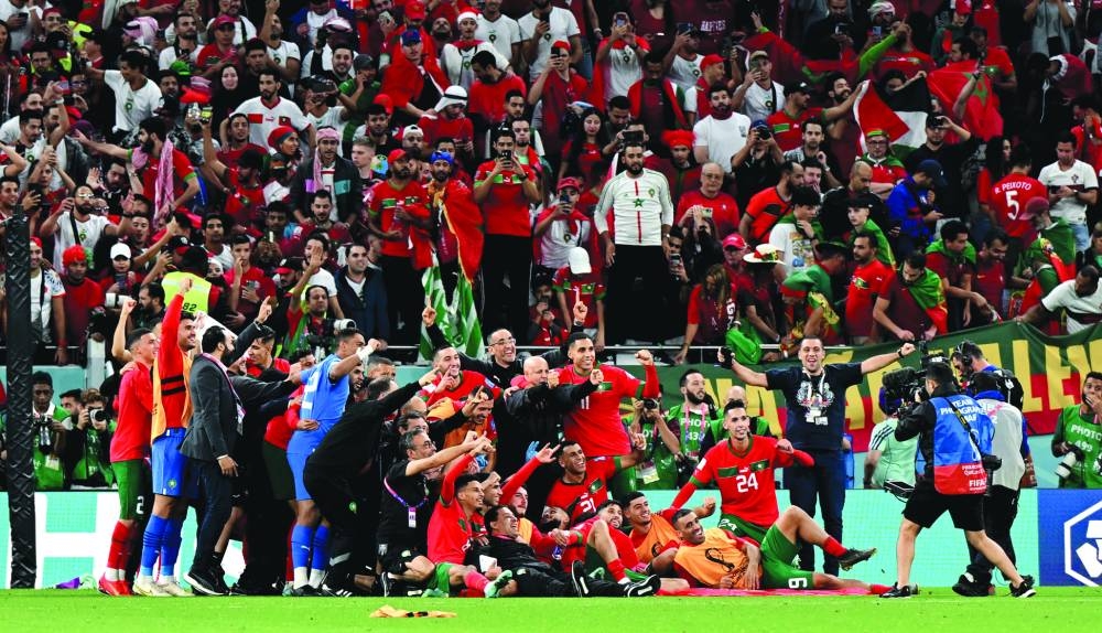 Morocco’s players celebrate their victory yesterday. PICTURE: Shaji Kayamkulam