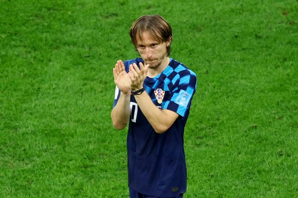 Croatia's Luka Modric applauds fans after the match.