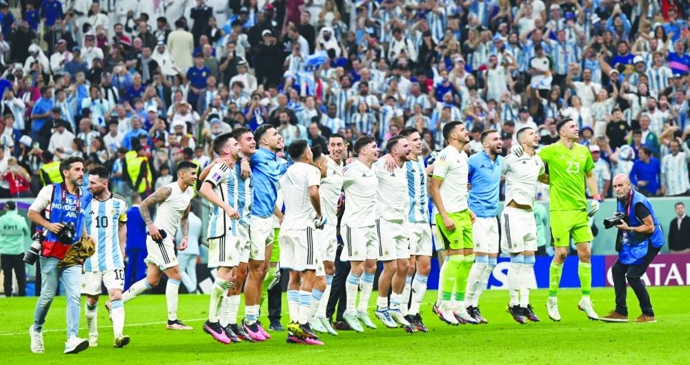 Argentina players celebrate their victory after the match. PICTURE: Shaji Kayamkulam