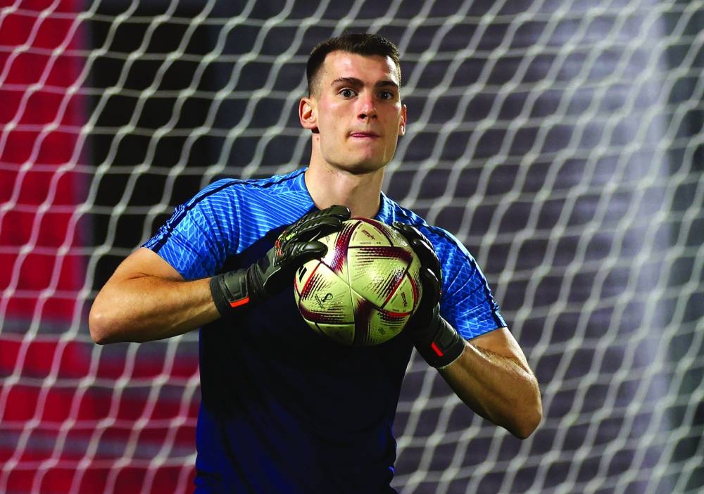 Croatia's Dominik Livakovic during a training session in Doha. (Reuters)