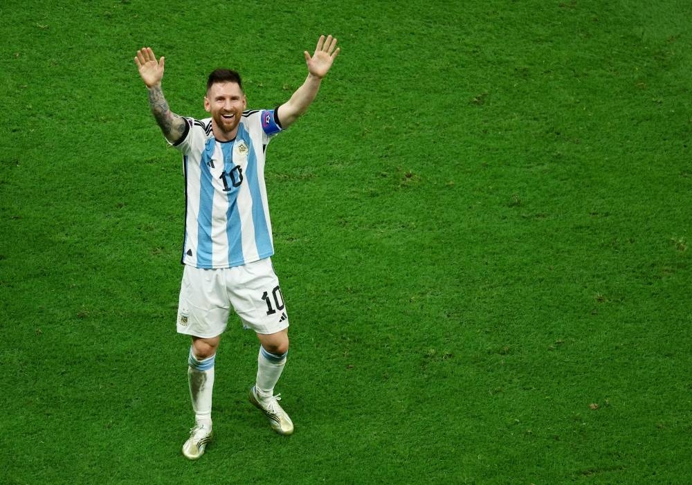 Argentina's forward #10 Lionel Messi celebrates 