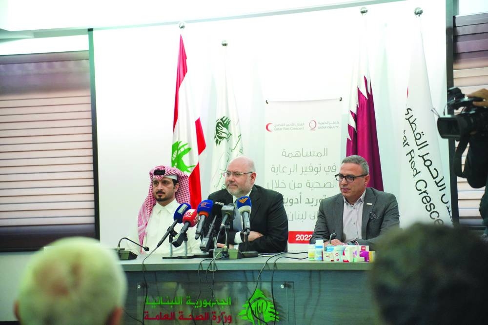 Lebanese Minister of Public Health Dr Firas al-Abyad addresses a press conference.