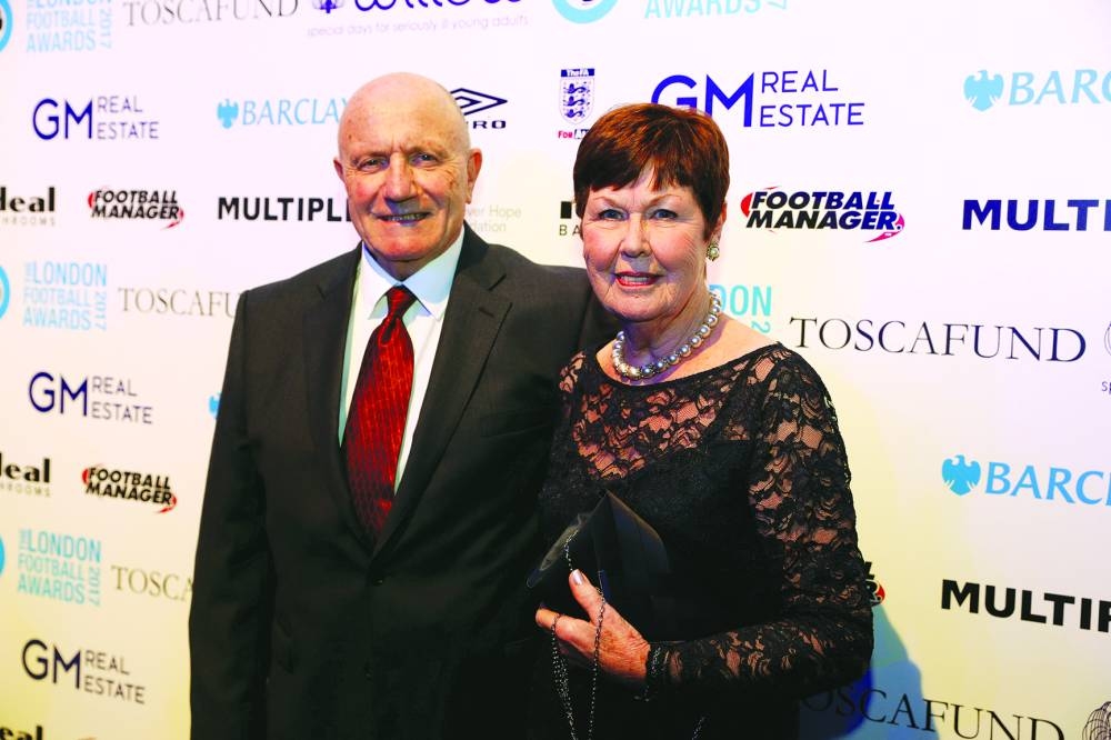 George Cohen and his wife Daphne are seen at the London Football Awards on March 2, 2017. (Reuters)
