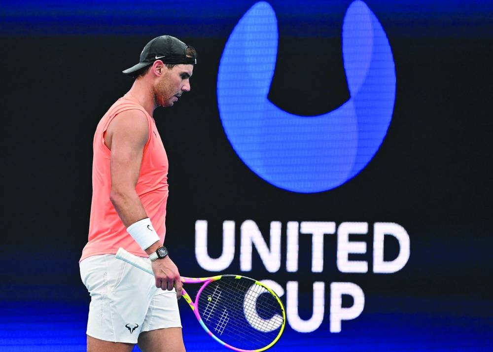 Rafael Nadal of Spain, winner of 22 Grand Slams, attends a practice session at the Tennis Centre in Sydney ahead of the United Cup tennis tournament. (AFP) 
