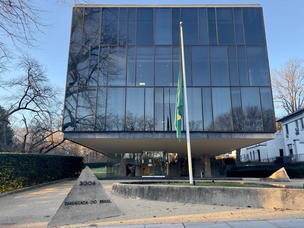The Brazilian flag flies at half-mast in honor of Brazilian soccer legend Pele in Washington, DC, on December 30, 2022.