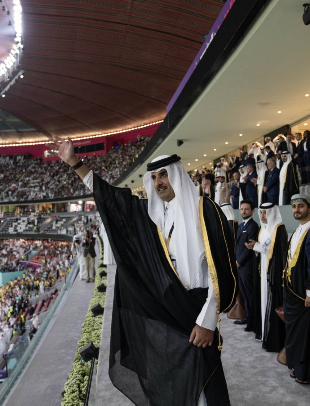 His Highness the Amir Sheikh Tamim bin Hamad al-Thani during the opening of the FIFA World Cup Qatar 2022 at Al Bayt Stadium on November 20, 2022. The march of Qatari achievements culminated in the organisation of the World Cup, which Qatar hosted from November 20 to December 18.
