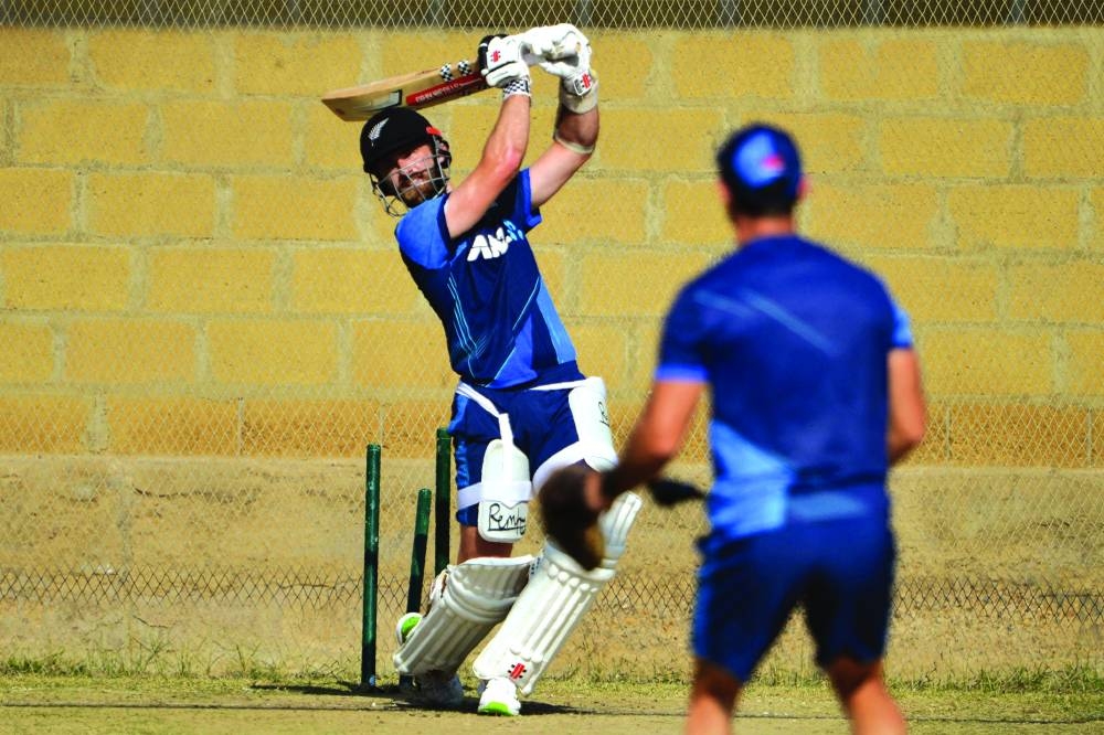 New Zealand’s Kane Williamson bats during a practice session on the eve of the second Test against Pakistan at the National Stadium in Karachi yesterday. (AFP)