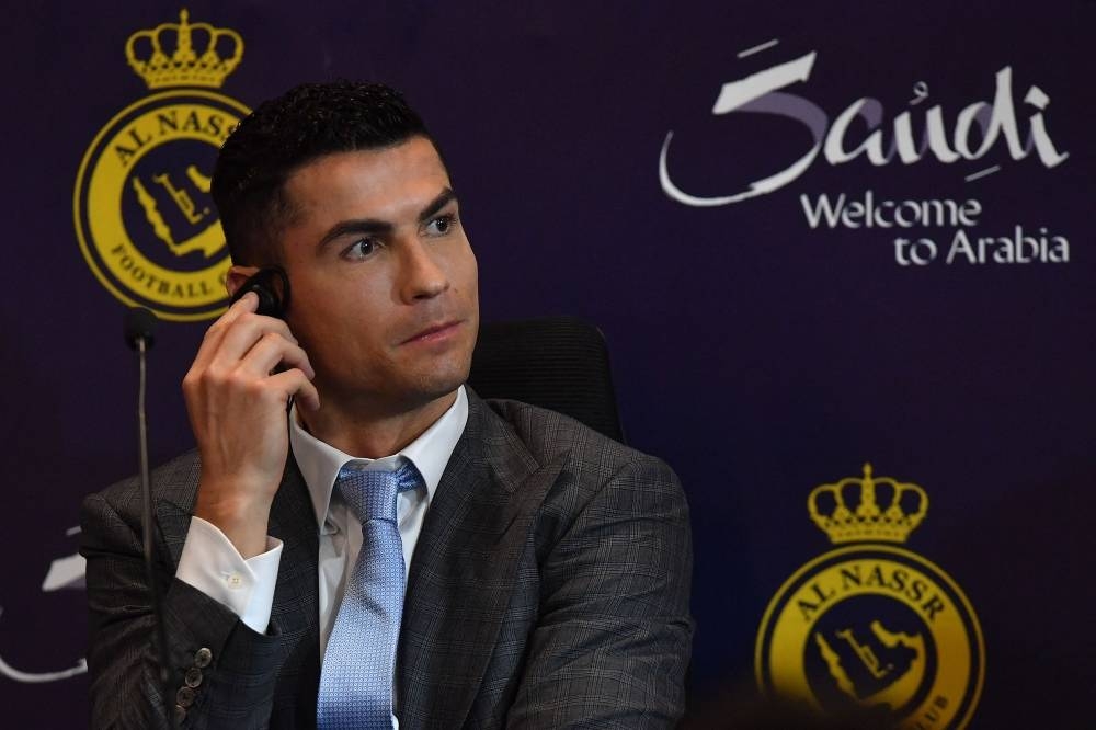 Portuguese forward Cristiano Ronaldo attends a press conference at the Mrsool Park Stadium in the Saudi capital Riyadh on January 3, ahead of the unveiling ceremony. AFP