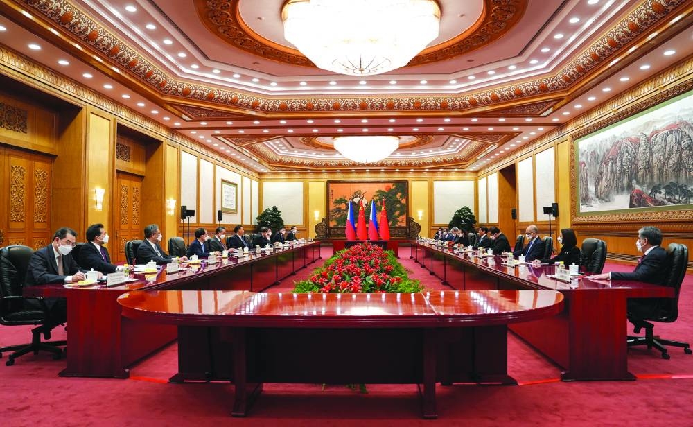 Bilateral meeting between China’s President Xi Jinping and Philippine President Ferdinand Marcos Jr under way at the Great Hall of the People, in Beijing. 