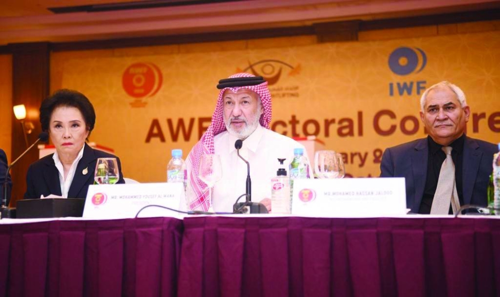     Qatar’s Mohamed Yousef al-Mana, president of Qatar Weightlifting Federation, attends the Electoral Congress of the Asian Weightlifting Federation in Doha.



