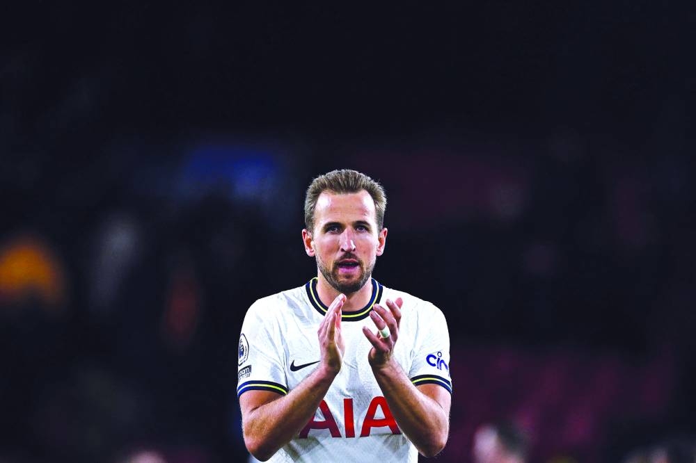 Tottenham Hotspur's English striker Harry Kane celebrates after their 4-0 victory in the English Premier League match against Crystal Palace at Selhurst Park in south London on January 4, 2023. (AFP)