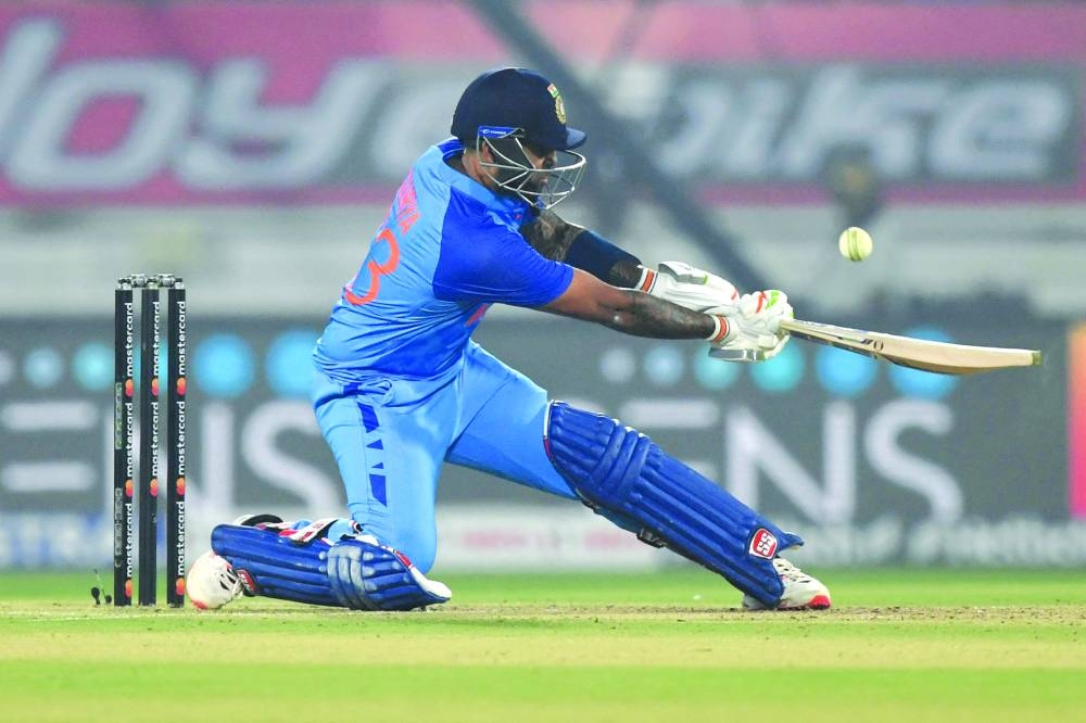 India’s Suryakumar Yadav plays a shot during the third Twenty20I against Sri Lanka in Rajkot yesterday. (AFP)