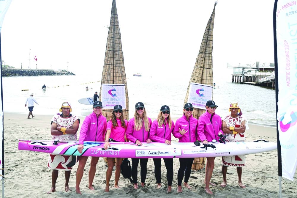 (From left) Emmanuelle Bescheron, Itziar Abascal, Margot Calvet, Marie Goyeneche, Alexandra Lux and Stéphanie Geyer pose for a picture before departing from Club Regatas Lima.