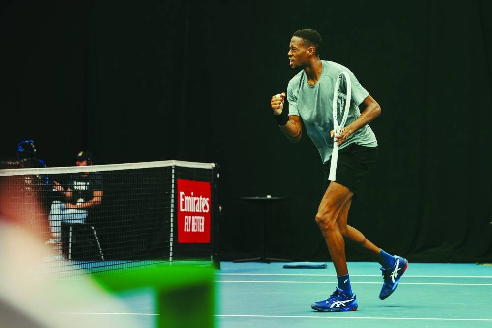 Chris Eubanks of the US celebrates defeating defending champion Ugo Humbert of Farnce at the Auckland Open in Auckland yesterday. Eubanks won 7-6 (4) 7-6 (3).