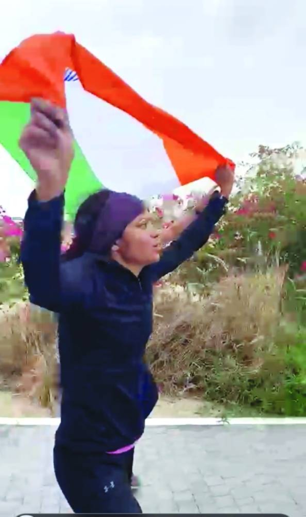 Sufiya Sufi nearing the finish line in Al Ruwais Friday.