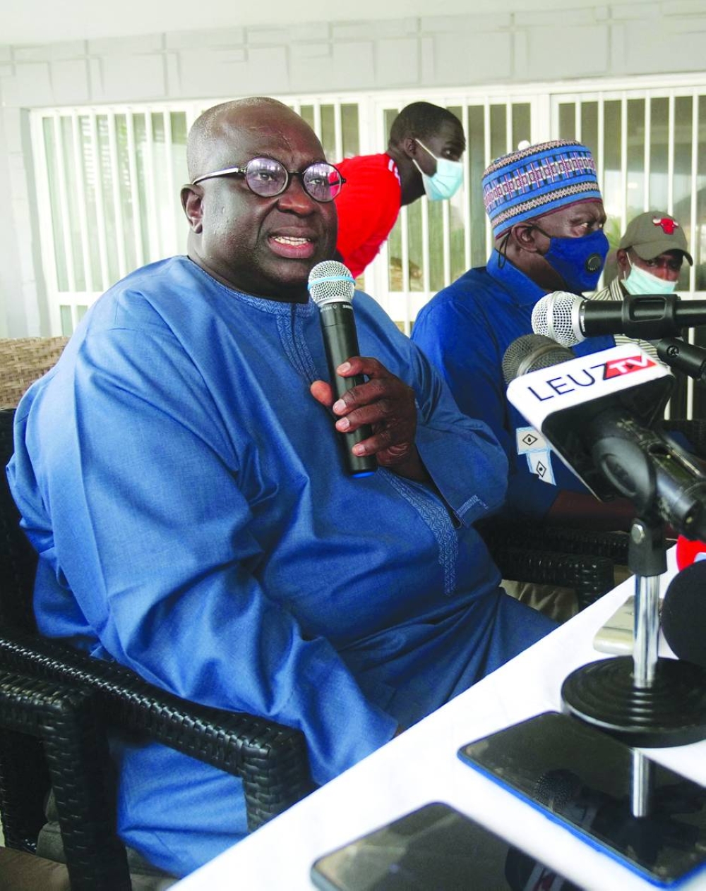 Papa Massata Diack, the son of former world athletics chief Lamine Diack, speaks during a news conference in Dakar, Senegal yesterday. (Reuters)