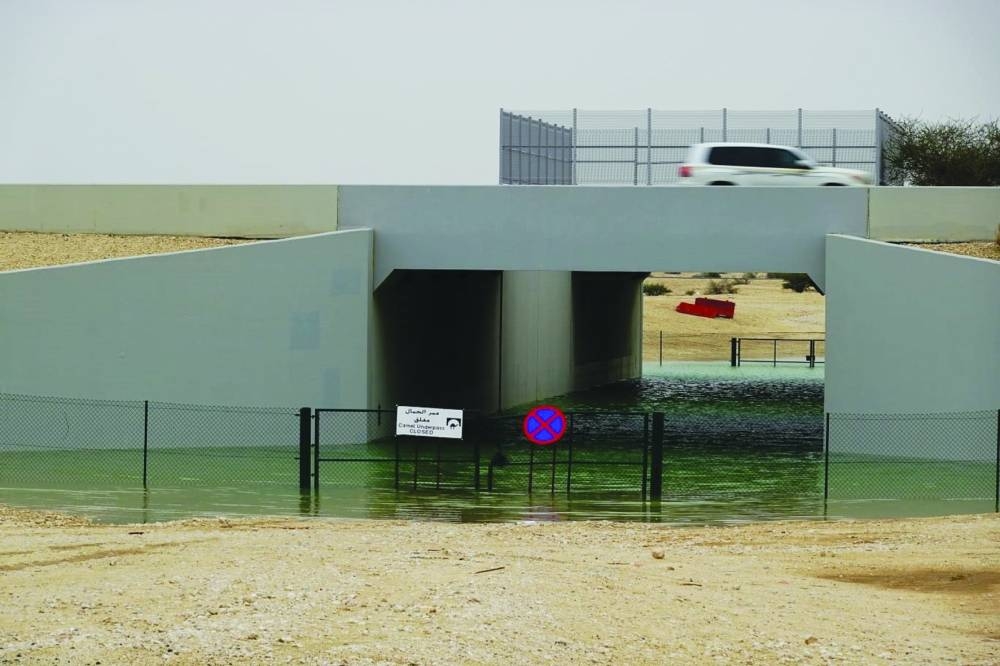 Camel Underpass number 5 at Al Jemailiya, about 68km from Doha, seen flooded in the rain yesterday afternoon