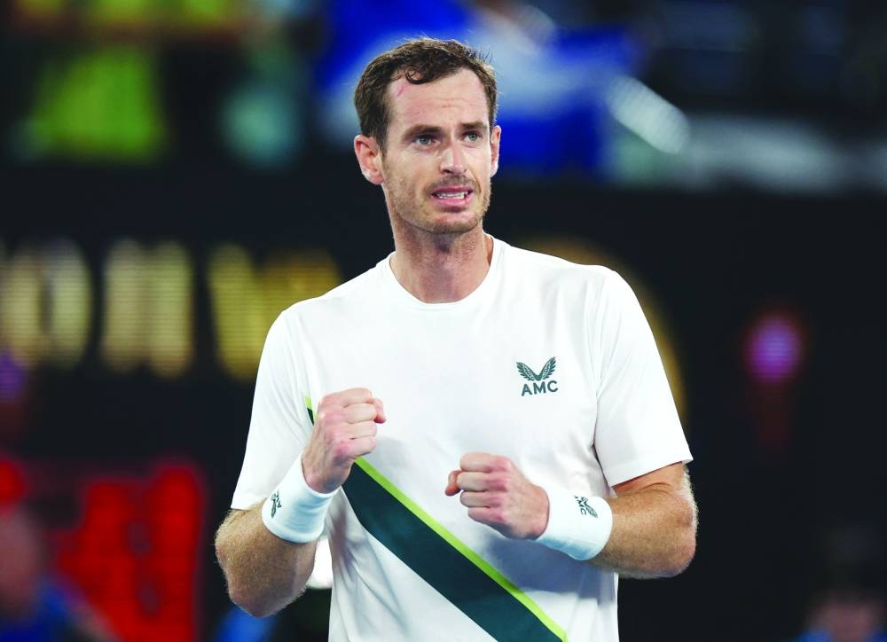 Britain’s Andy Murray celebrates winning his first-round match against Italy’s Matteo Berrettini in Melbourne yesterday. (Reuters)