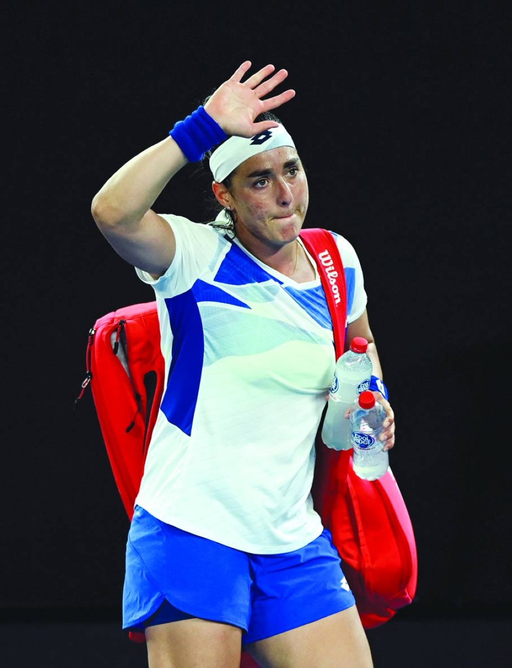 Tunisia’s Ons Jabeur walks off the court after losing her second round match against Czech Republic’s Marketa Vondrousova yesterday. (Reuters)
