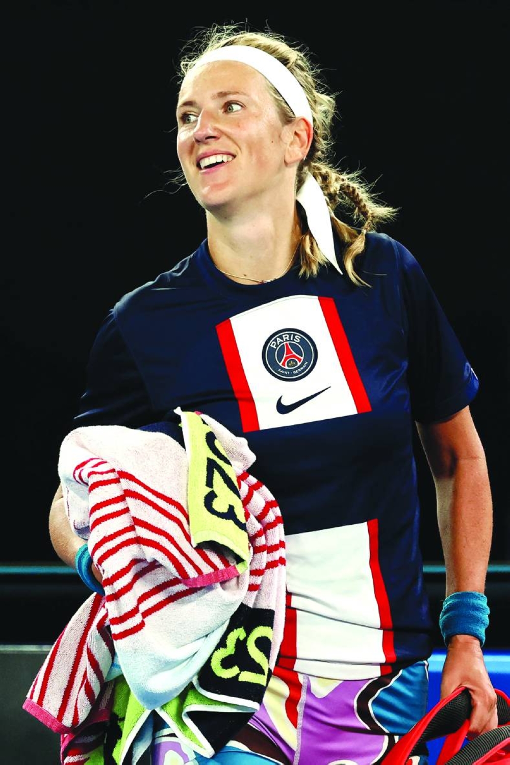 Belarus' Victoria Azarenka celebrates victory against Jessica Pegula (not pictured) of the US during their singles quarter-final on day nine of the Australian Open in Melbourne on Tuesday. (AFP)