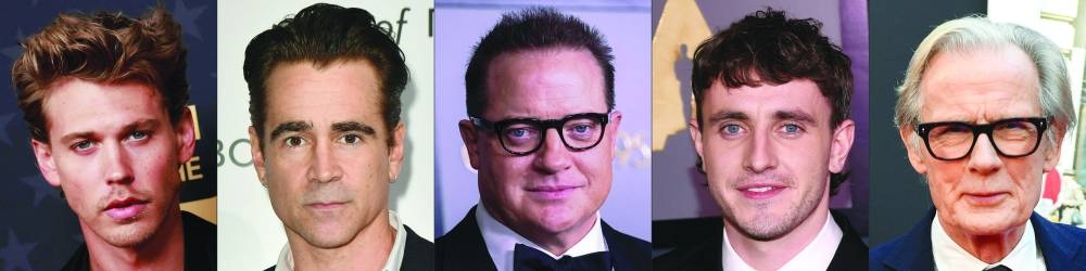 The nominees for Best Actor in a Leading Role for the 95th Academy Awards from left: Austin Butler, Colin Farrell, Brendan Fraser, Paul Mescal and Bill Nighy. 