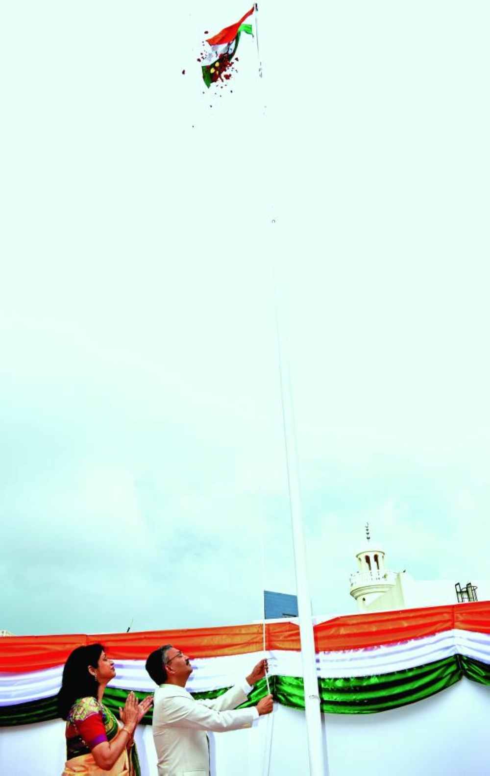 Indian ambassador Dr Deepak Mittal unfurling the National Flag at the Republic Day function at the embassy yesterday.
