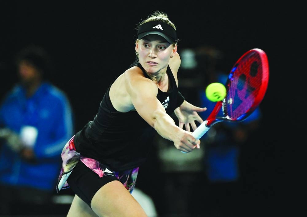 Kazakhstan’s Elena Rybakina returns a backhand during her Australian Open semi-final match against Belarus’ Victoria Azarenka in Melbourne yesterday. (Reuters)