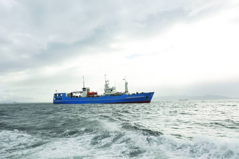 
The Akademik Alexander Karpinsky, a Russian polar explorer ship, arrives in Cape Town harbour, South Africa.