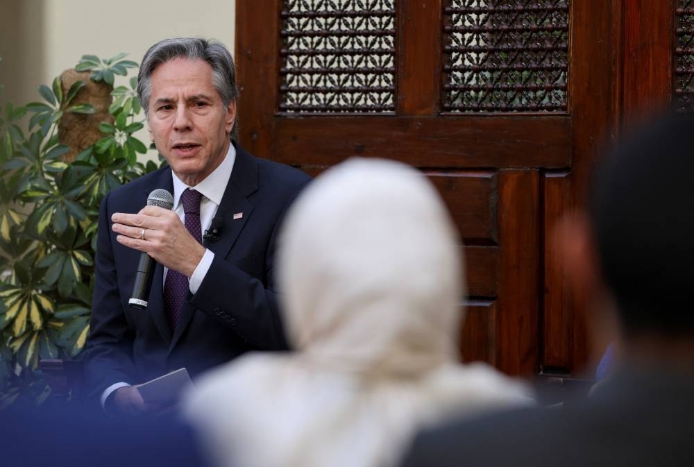 Blinken speaks during his visit to the American University in Cairo, Sunday