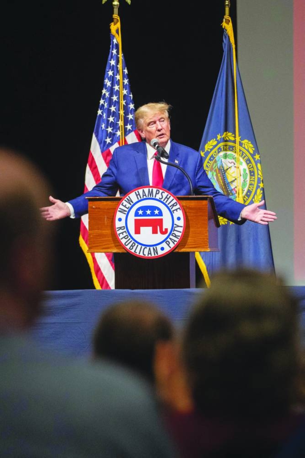 Former president Donald Trump speaks at the New Hampshire Republican State Committee’s Annual Meeting in Salem, New Hampshire. (AFP)