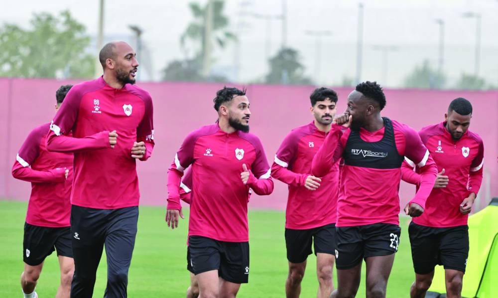 Sofiane Boufal trains with his Al Rayyan teammates on Wednesday.