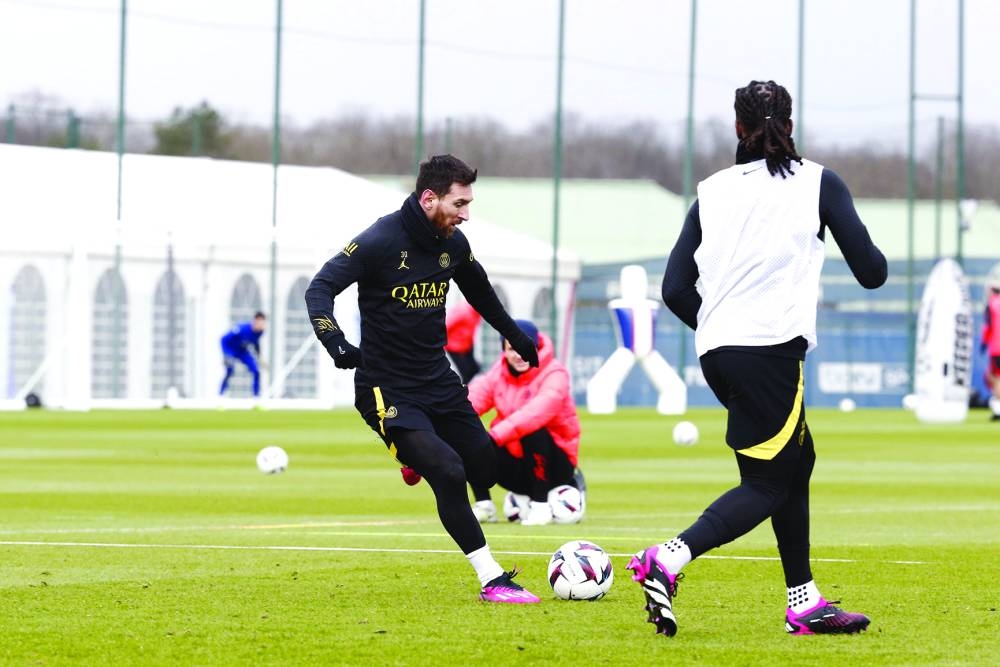 Paris Saint-Germain’s Lionel Messi trains on Friday.