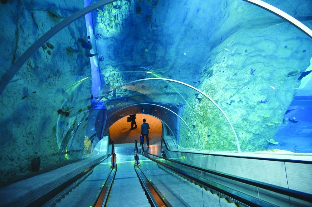 The large aquarium inside the Grand Terminal has been captivating many cruise passengers. PICTURE: Shaji Kayamkulam.