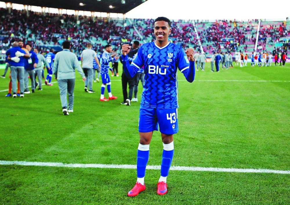 Al Hilal’s Musab al-Juwayr celebrates after their victory against Wydad Casablanca in the Club World Cup in Rabat yesterday. (Reuters)