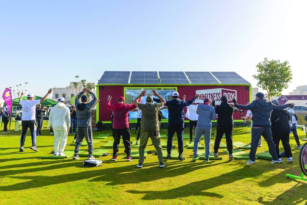 Participants taking part in a ‘Fitness Box’ exercise class.