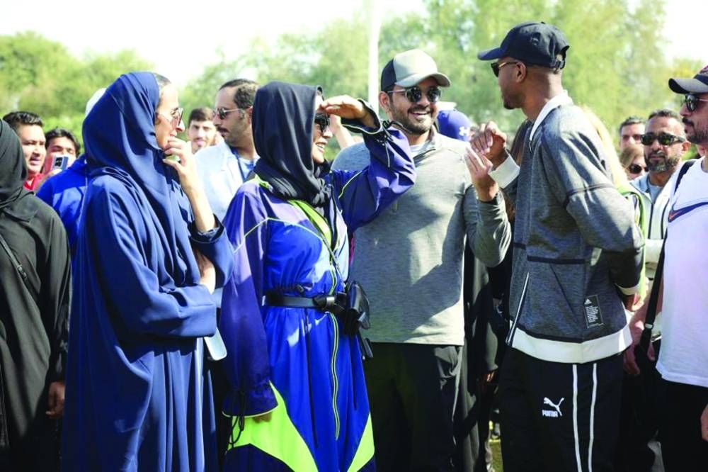 Her Highness Sheikha Moza bint Nasser with HE Sheikh Joaan bin Hamad al-Thani and HE Sheikha Hind bint Hamad al-Thani at Education City Tuesday. PICTURE: A R al-Baker