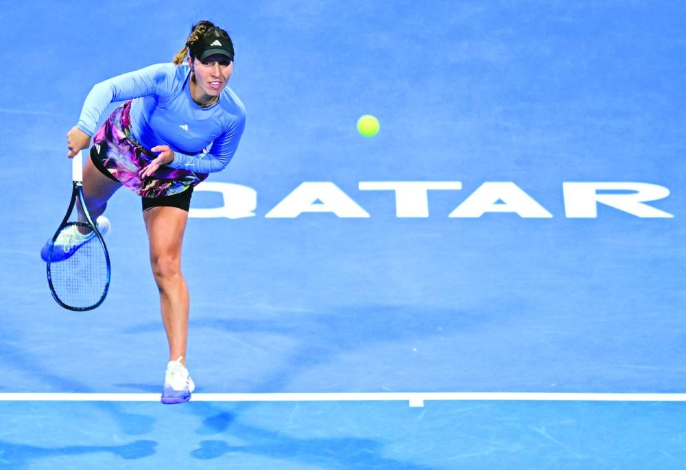 Jessica Pegula of the United States serves during her match against Beatriz Haddad Maia of Brazil at the Qatar TotalEnergies Open on Thursday. PICTURE: Noushad Thekkayil