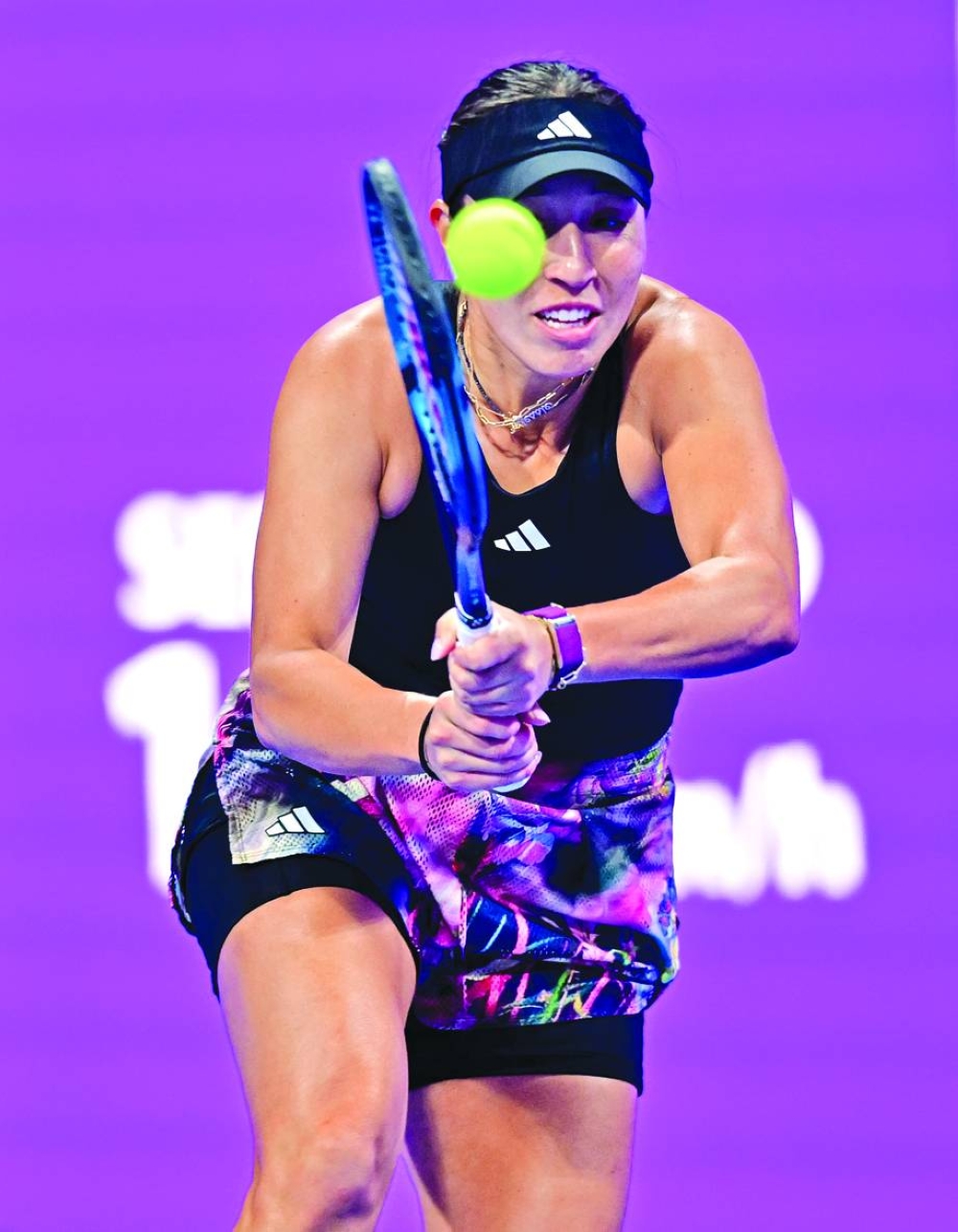 Jessica Pegula of the United States plays a backhand en route to her win over Maria Sakkari of Greece in the semi-finals on Friday.  PICTURE: Noushad Thekkayil