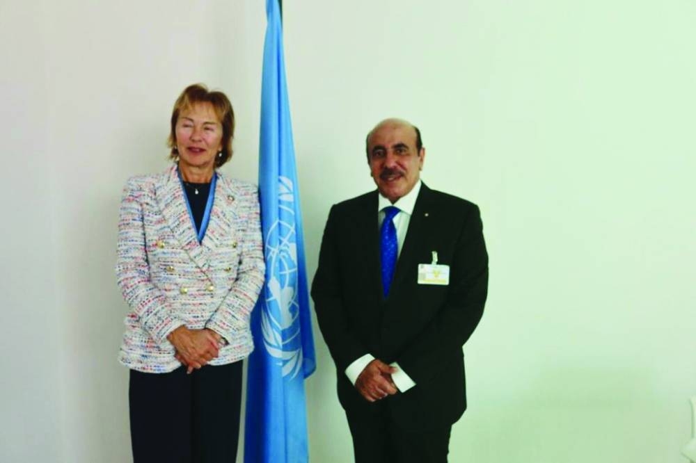 HE the Minister of Transport Jassim Seif Ahmed al-Sulaiti with UNECE executive secretary Olga Algayerova.