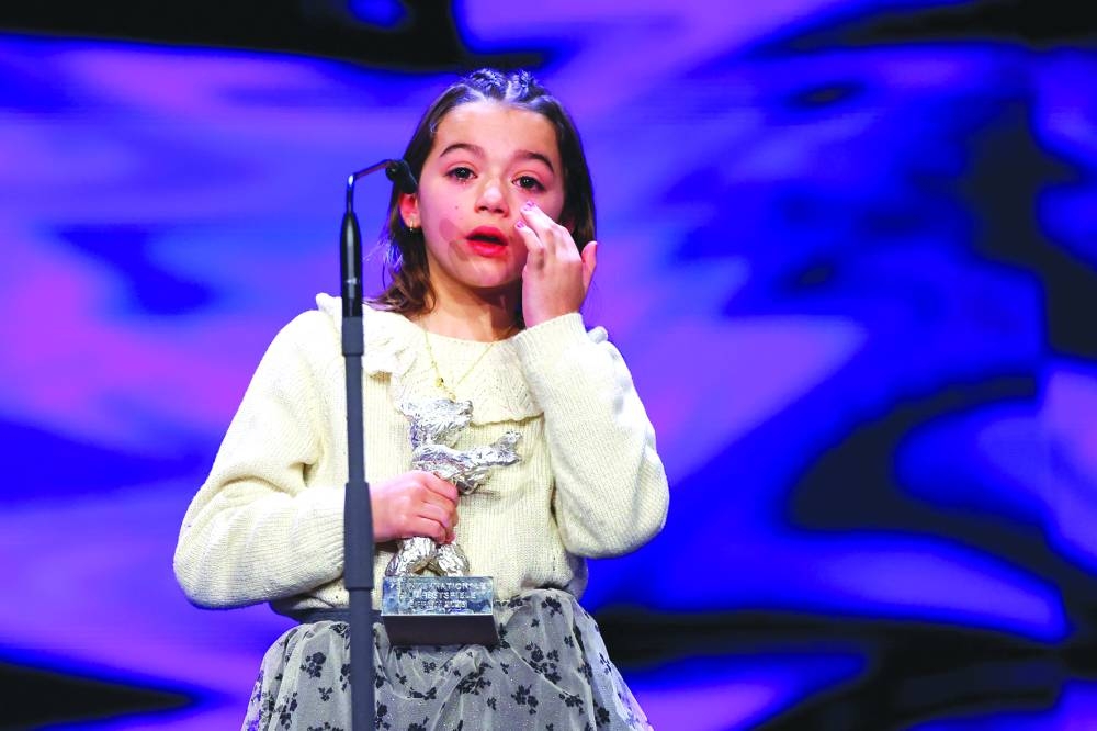 Actor Sofia Otero accepts Silver Bear for Best Leading Performance Award in '20,000 Species of Bees.