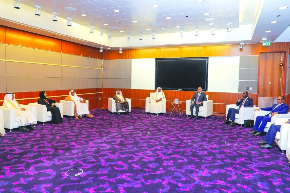 Qatar Chamber chairman Sheikh Khalifa bin Jassim al-Thani in a meeting with Mauritania President Mohamed Ould Cheikh Mohamed el-Ghazouani on the sidelines of the UN Conference on the Least Developed Countries (LDC5 ), which is being held in Doha until March 9. Joining the meeting are members of the chamber’s board of directors and Ghazouani's accompanying delegation.
