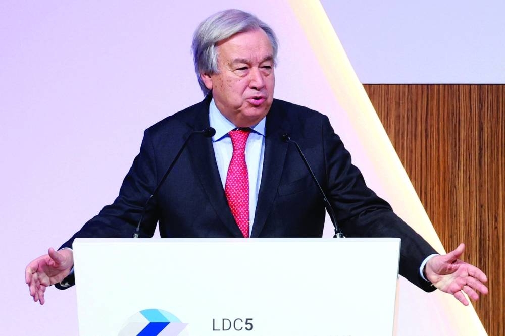 Secretary-General of the United Nations Antonio Guterres speaks during the 5th UN Conference on the Least Developed Countries (LDC5) in Doha, Sunday.