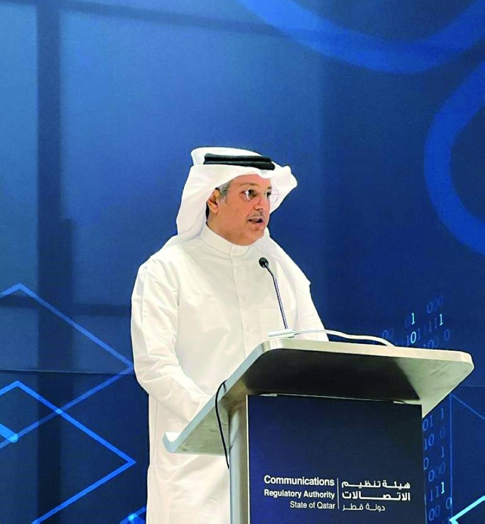 HE the Minister of Communications and Information Technology Mohamed bin Ali al-Mannai speaking during the forum.