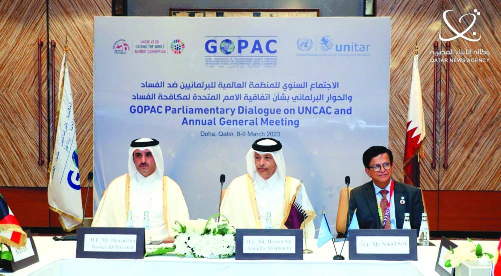 HE Hassan bin Abdullah al-Ghanim, HE Hamad bin Nasser al-Misnad and Nikhil Seth.